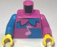 LEGO part Torso Jester Costume with Collar, Dark Azure Panels and Bright Pink Music Note Pattern (BAM) / Dark Pink Arm Left / Dark Azure Arm Right / Yellow Hands 973pb6561c01