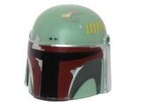 LEGO part Minifigure, Headgear Helmet with Holes, SW Mandalorian with Dark Green Cheek Indents and Silver Battle Damage - Type 1, Partial Dark Red Visor Outline Right Pattern 87610pb01