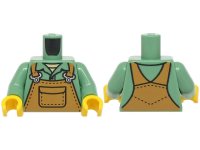 LEGO part Torso Medium Nougat Overalls with Silver Buckles over Shirt with Collar and Tan Undershirt Pattern / Sand Green Arms / Yellow Hands 973pb5887c01