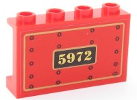 LEGO part Panneau 1 x 4 x 2 with Side Supports - Hollow Studs with Gold '5972', Black Rivets and Gold Borders on Red Background Pattern (Sticker) - Set 75955 14718pb022