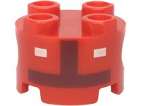 LEGO onderdeel Brick, Round 2 x 2 with Pin Holes with Two White Rectangles and Dark Red Inverted T-Shape Pattern (Super Mario Toad Torso) 17485pb013