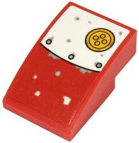 LEGO onderdeel Schuin, Gebogen 3 x 2 met Wit en Rood Metalen Plaat en Gele Knop Patroon (Sticker) - Set 70432 24309pb016