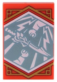LEGO part Loseta 2 x 3 con Espada de Dragón Blanca y Brazos de Minifigura en Fondo Azul Claro Metálico con Patrón de Ribete Dorado (Bandera Generosidad Ninjago) 26603pb312
