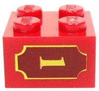 LEGO onderdeel Brick 2 x 2 with Yellow '1' and Fancy Outline Pattern on Both Sides 3003pb027