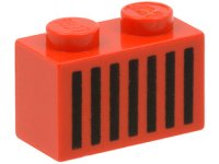 LEGO onderdeel Steen 1 x 2 met Zwart Rooster met 7 Verticale Lijnen Patroon 3004p06
