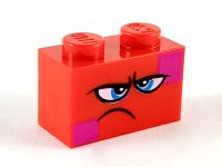 LEGO onderdeel Steen 1 x 2 met Donker Azure Ogen, Gefronste Wenkbrauwen, Fronsende Mond en Magenta Vierkanten op Twee Hoeken Patroon (Queen Watevra Wa'Nabi Gezicht) 3004pb187