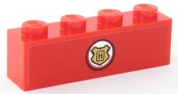 LEGO part Steen 1 x 4 with Gold Hogwarts Logo in White Circle on Red Background Pattern (Sticker) - Set 75955 3010pb268