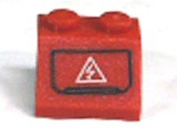 LEGO part Schräge 45 2 x 2 mit Weißem Elektrizitäts-Warnsymbol in Schwarzer Kontur Muster (Aufkleber) - Set 7701 3039pb061