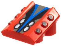 LEGO part Stein, Modified 2 x 2 No Studs, Sloped with 6 Side Pistons Raised and Silver, Black, and Blue Pattern 30603pb09