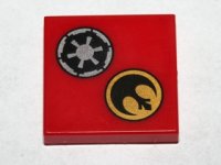 LEGO part Tile 2 x 2 con Patrón Logo Imperial SW Negro y Plateado, Símbolo Alianza Rebelde SW en Círculo Dorado 3068pb0474