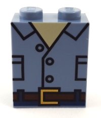LEGO part Brick 1 x 2 x 2 with Inside Stud Holder with Black Outlined Open Shirt with Pockets and Reddish Brown Belt Pattern (BrickHeadz Owen Torso) 3245cpb074