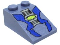 LEGO part Slope 33 3 x 2 with Blue and Light Gray Machinery Parts with Neon Green Oval Pattern 3298px5