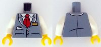 LEGO part Torso Vest with Buttons and Pockets over White Shirt, Red Tie, Gold Name Badge, Papers Pattern / White Arms / Yellow Hands 973pb5750c01