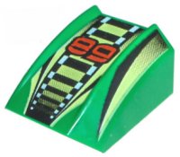 LEGO part Slope, Curved 2 x 2 Lip with '89', Lime/Black/White Stripes Pattern 30602pb007
