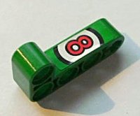 LEGO part Technic, Liftarm, Modified Bent Thick L-Shape 2 x 4 with Red Number 8 in White Circle Pattern (Sticker) - Set 8236 32140pb05