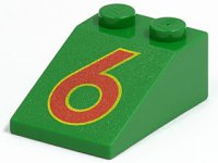 LEGO part Slope 33 3 x 2 with Red Number 6 Pattern 3298pb014