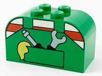 LEGO part Slope, Curved 4 x 2 x 2 Double with 4 Studs with Overalls and Tools in Pocket Pattern 4744px41