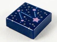 LEGO part Tile 1 x 1 with Constellation with Metallic Light Blue, Metallic Pink, and Silver Stars, Dots, and Lines Pattern 3070pb206