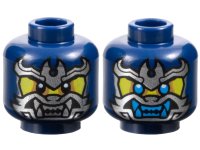 LEGO part Minifigure, Head Dual Sided Yellow Face, Silver Samurai Mask, Black Eyes / Dark Azure Eyes and Teeth Pattern - Vented Stud 3626pb3542