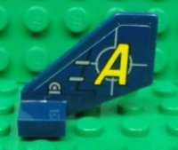 LEGO part Tail Shuttle, Small with Yellow 'A' and Silver Lines Pattern on Both Sides (Stickers) - Set 8635 44661pb015