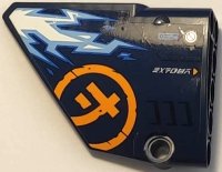 LEGO part Technic, Panel Fairing #13 Large Short Smooth, Side A with White and Medium Blue Lightning, Bright Light Orange Ninjago Logogram Letter J in Circle and 'DANGER' Pattern (Sticker) - Set 71752 64394pb035