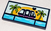LEGO part Tile 2 x 4 with Monorail, Hearts, Sunset over Sea and Palm Trees Pattern (Sticker) - Set 41347 87079pb0974