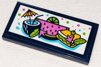 LEGO part Tile 2 x 4 with Cocktail, Watermelon and Sandwich Pattern (Sticker) - Set 41347 87079pb0975