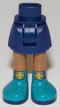 LEGO part Mini Doll Hips and Skirt, Medium Nougat Legs and Dark Turquoise Boots with Gold Buckles Pattern - Thick Hinge 92252c00pb016
