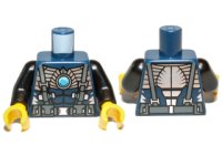 LEGO part Torso Bare Chest with Muscles, Suspenders, Belt and Silver Armor with Blue Round Jewel (Chi) Pattern / Black Arms / Yellow Hands 973pb1370c01