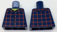 LEGO part Torso Shirt Dark Red Plaid Front and Back, 4 White Buttons, Wide Yellow Neck Pattern 973pb2513