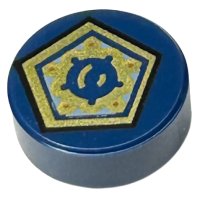 LEGO part Tile, Round 1 x 1 with Gold Pentagon and Shapes Pattern (HP Chocolate Frog Card) 98138pb379