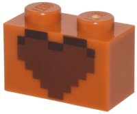LEGO part Brick 1 x 2 with Reddish Brown and Dark Brown Pixelated Heart Decorative Pot Pattern 3004pb333