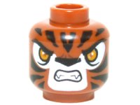 LEGO part Minifigure, Head Alien Chima Tiger with Bright Light Orange Eyes, Black Nose and Stripes, White Snout and Eye Shadow, Open Mouth Snarl with Fangs Pattern 3626pb1299