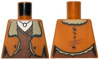 LEGO part Torso Jacket Open with Dark Tan Fur Lining over Reddish Brown Layered Shirt, Silver Pendant Necklace, Light Nougat Neck Pattern 973pb4365