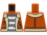 LEGO part Torso Jacket with Tan Fur Lining and Copper Zippers over Dark Bluish Gray Shirt with White Prison Stripes Pattern 973pb5053