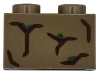 LEGO part Brick 1 x 2 with Reddish Brown Cracks with Green Highlights Pattern (BrickHeadz Potted Groot Torso) 3004pb329