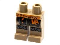 LEGO part Hips and Legs with Orange Sash, Black Robe Ends, Dark Bluish Gray Knee Wrap Pattern 970c00pb1313