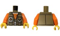 LEGO part Torso Vest with Pockets, Silver Zipper and GPS with Compass over Orange Shirt with White Collar Pattern / Orange Arms / Yellow Hands 973pb5686c01