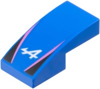 LEGO part Slope, Curved 2 x 1 x 2/3 with Alpine Formula 1 Logo Stylized White Capital Letter A, Dark Pink Stripes, Black Triangles Pattern 11477pb212