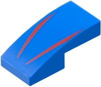 LEGO part Slope, Curved 2 x 1 x 2/3 with 2 Red Stripes Pattern 11477pb217