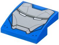 LEGO part Slope, Curved 2 x 2 x 2/3 with Light Bluish Gray Face Shield, Dark Bluish Gray Stripe and Lines, White Eyes Pattern (Iron Man Mark 38 Face) 15068pb613