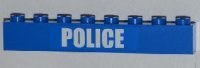 LEGO part Stein 1 x 8 mit weißem 'POLICE' fett enge Schriftart auf blauem Hintergrund Muster (Aufkleber) - Set 4439 3008pb129