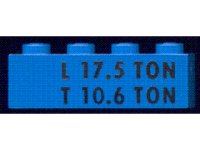 LEGO part Brick 1 x 4 with Black 'L 17.5 TON' and 'T 10.6 TON' Pattern 3010pb011b