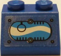 LEGO part Schräge 45 2 x 2 mit Window mit Black Ring in Oval mit Blue und White Swirls Muster Model Left Side (Aufkleber) - Set 70013 3039pb105L