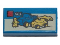 LEGO part Platte 1 x 2 mit Lego Dune Buggy Transporter und 'CITY' Set Box Muster 3069pb0387