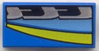 LEGO part Fliese 1 x 2 mit mittelblauen, schwarzen, silbernen und gelben Streifen Muster Modell rechte Seite 3069px57