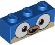 LEGO part Brick 1 x 3 with Dog Face Wide Dark Orange Eyes, Medium Nougat Muzzle, Open Mouth Crooked Smile with 1 Tooth Pattern 3622pb096