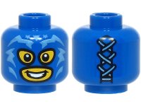 LEGO part Minifigure, Head Balaclava with Eye and Mouth Holes, Medium Blue Lightning Bolts and Stars, Yellow Face, Open Mouth Smile with Teeth, Laces on Back Pattern (BAM) 3626pb3805