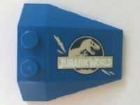 LEGO part Wedge 4 x 4 Triple with Stud Notches with Jurassic World Logo and Claw Scratch Marks on Blue Background Pattern Model Left Side (Sticker) - Set 75915 48933pb021L