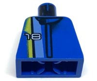 LEGO part Torso Racers White '18' on Medium Blue, Black, and Yellow Stripes Pattern 973pb0072
